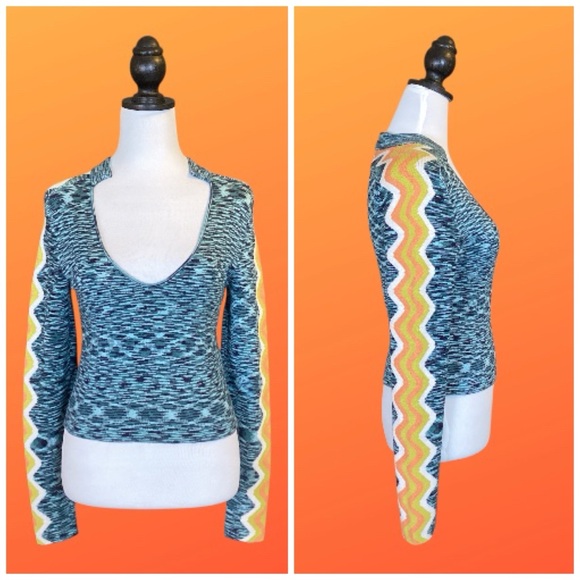 Urban Outfitters Sweaters - Urban Outfitters BDG Teal Orange Retro Chevron Knit V-Neck Sweater Size M